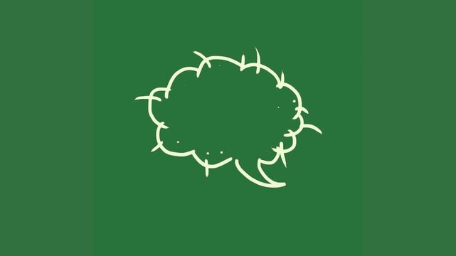 A green background with white speech bubble and outline of tree cloud in the middle green screen animated chromakey background expression movement backgrounds composition illustration