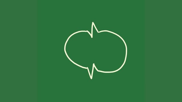 A green background with white speech bubble and outline of an apple circle in the middle tree green screen animated chromakey background style composition elements scene figure layers