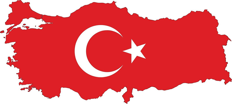 Map of turkey filled with the turkish national flag geography national crescent cartography