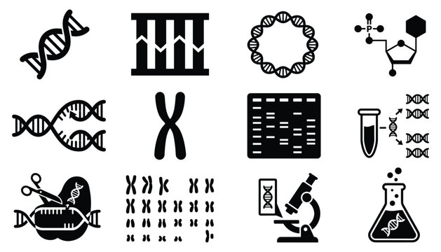 Set of genetic engineering and biotechnology vector elements for professional medical illustration.
