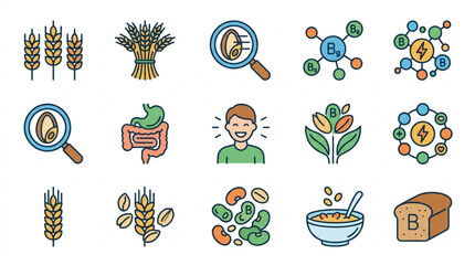 Collection of Icons Representing Gluten and Healthy Food Choices. © Xasia