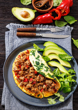 Folded Omelet Stuffed With Ground Beef And Pepper