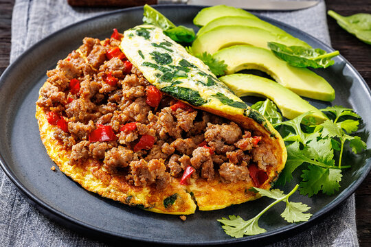 Folded Omelet Stuffed With Ground Beef And Pepper