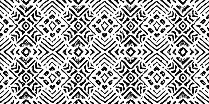 Geometric pattern with interlocking shapes black and white vector illustration