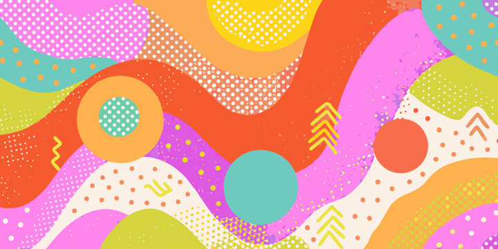Abstract Memphis style vector background with colorful organic shapes