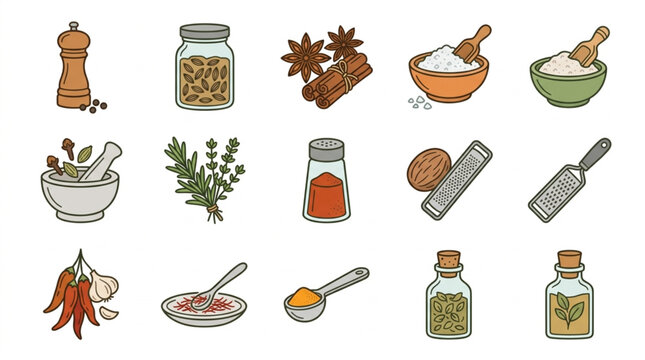 Collection of Spices and Herbs for Cooking.