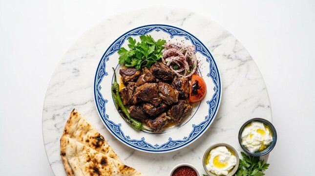Kuyu Kebabı Pit-Cooked Tender Lamb on White Plate - Turkish Underground Roast Deep Rich Colours Commercial Food Photography