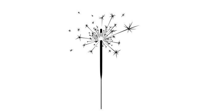 A single burning sparkler emitting bright glowing sparks against a plain white background.