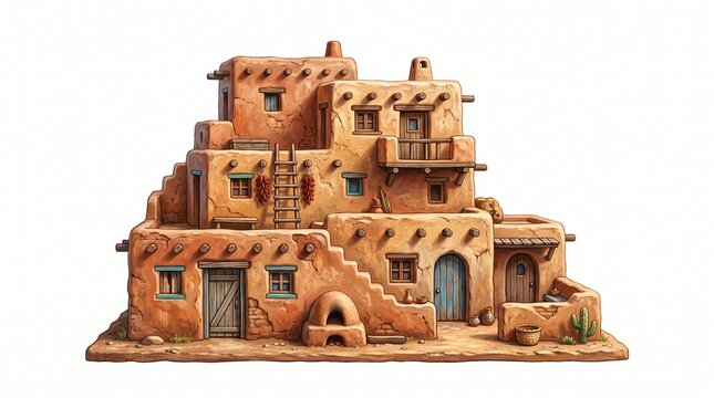 Traditional Adobe Pueblo Structure Featuring Terracotta Clay Architecture and Handcrafted Southwestern Desert Dwelling Design