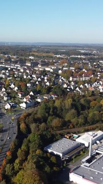 Aerial view flying over german town menden sauerland