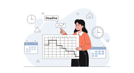 Fototapeta premium Woman Planning Project Timeline and Deadline, Business Strategy and Time Management Concept