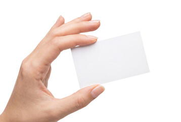 Obraz premium Hand Holding Blank Business Card On Transparent Background
