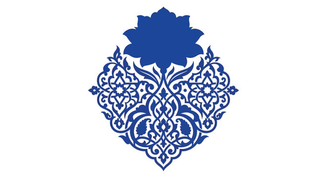 Blue Floral Ornament With Intricate Details Isolated On White