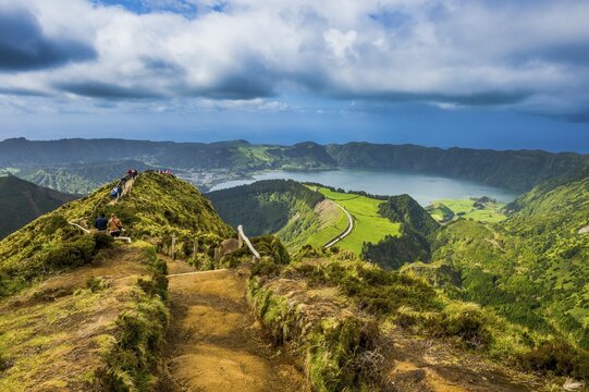 Overlook over the Sete Cidades crater, Island of Sao Miguel, Azores, Portugal