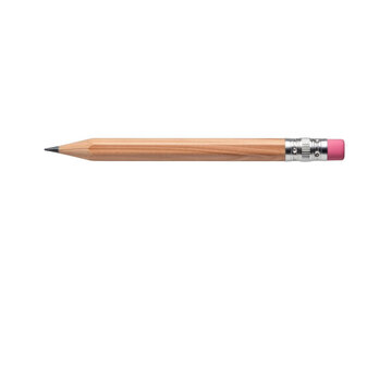 A classic wooden pencil with a black graphite tip and pink eraser on a clean white background