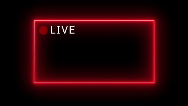 neon glow Live Stream sign with  button of live streaming icon on black background. Perfect for shows and all social media live performances animation.