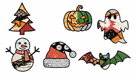 Fototapeta premium Halloween and Winter Holiday Pattern Icons Set