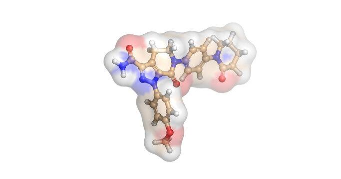 Apixaban, direct factor Xa inhibitor for stroke prevention and venous thromboembolism, 3D molecule 4K