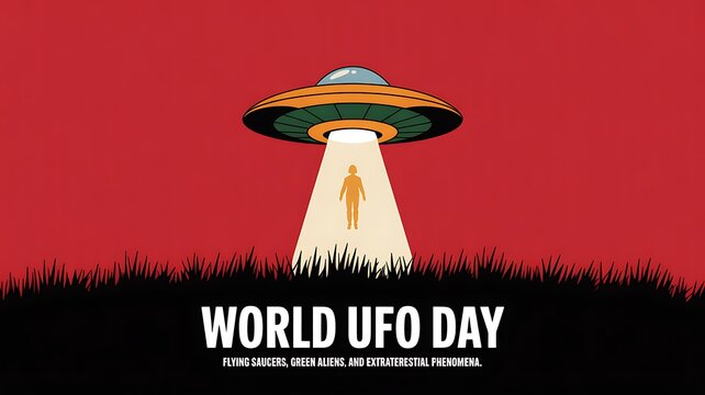 Flying saucer ufo abduction beam over dark grass field