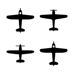 Four vintage biplane silhouettes in flight - Black silhouette vector of four classic biplanes flying in formation against a clean background, ideal for historical or aviation-themed projects. © Tanjila