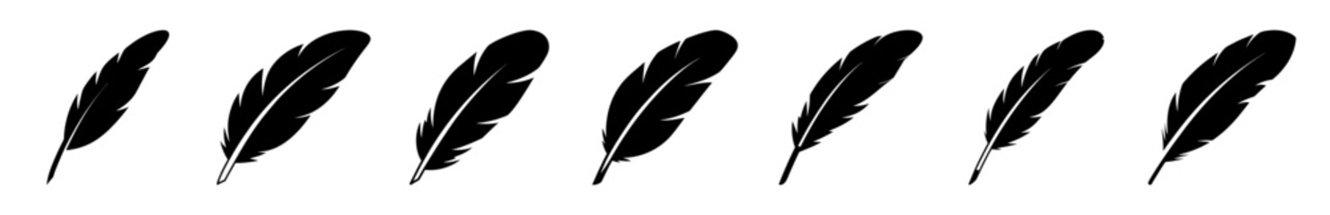 Black feather quill illustration set - Minimalist vector illustration of a set of black quill feathers pointing in various directions, ideal for editorial or decorative use. © Tanjila