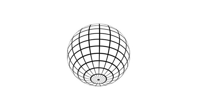 3d render white wireframe grid sphere glob ball, Network planet Earth. Earth globe is rotating, spinning globe made with dotted Circle world map