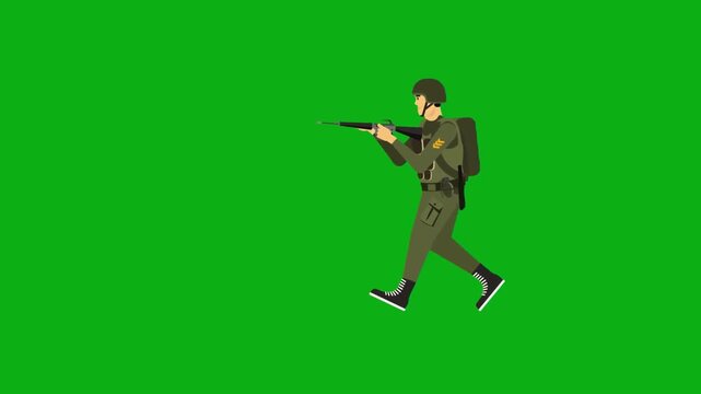 soldier military army combat uniform rifle walking defense guard premium stock media clip for professional video editing projects. this high-end visual element is perfectly
