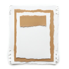 Fototapeta premium Blank brown paper frame with torn edges isolated on white background