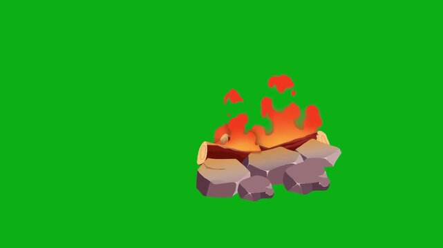 bonfire rocks fire flame heat smoke embers burn outdoor campsite wood premium stock media clip for professional video editing projects. this high-end visual element is perfectly