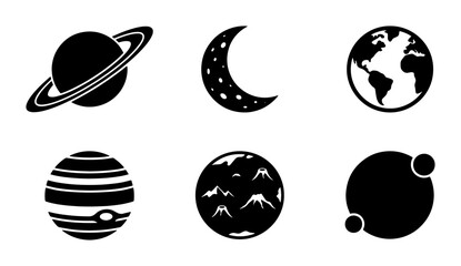 Cosmic Icons Set: Planets, Earth, Moon, Saturn, Celestial Bodies, Space Graphics, Astronomy Vector Collection © Arman