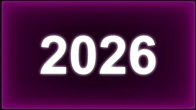 Flashing strobe lights from an emergency vehicle defused to create a smooth bokeh background with Happy new year text 2026. symbolizing anticipation and celebration of the upcoming new year. 4k