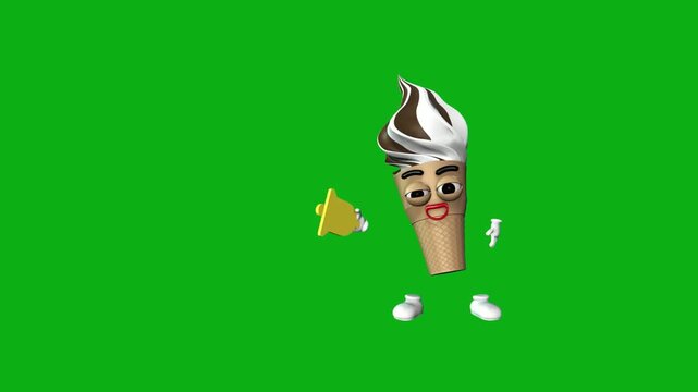 icecream bell dessert sweet scoop cone food mascot ringing announcement premium stock media clip for professional video editing projects. this high-end visual element is perfectly