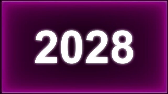 Flashing strobe lights from an emergency vehicle defused to create a smooth bokeh background with Happy new year text 2028. symbolizing anticipation and celebration of the upcoming new year. 4k