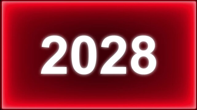 Flashing strobe lights from an emergency vehicle defused to create a smooth bokeh background with Happy new year text 2028. symbolizing anticipation and celebration of the upcoming new year. 4k