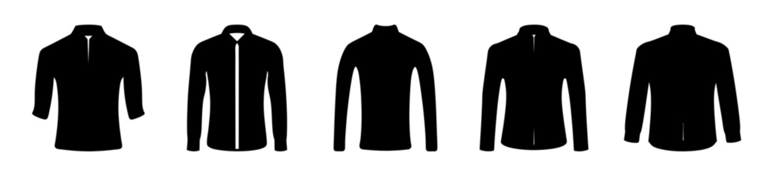 Five black blazer jacket vector illustrations - Minimalist vector line drawings of five stylish black blazer jackets in a clean, modern design perfect for fashion or business graphics.