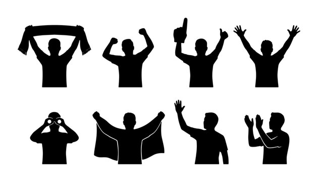 Sports Fan Silhouettes: Cheering Crowd, Celebration, Victory, Support, Event, Celebration, Crowd
