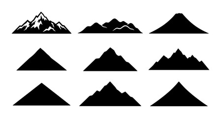 Mountain Silhouettes Collection, Diverse Peak Designs, Vector Graphics for Outdoor Adventure and Nature Themes © Arifur