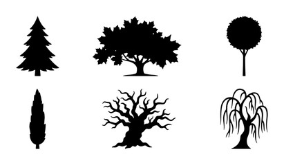 Diverse Tree Silhouettes Collection, Nature Icons, Botanical Vector Graphics, Organic Shapes for Design © Arifur