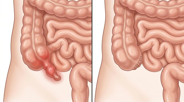 Diverticulitis inflammation and surgical repair of the colon