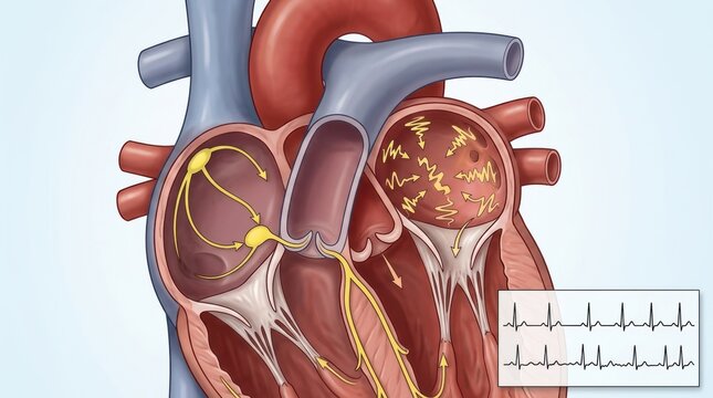 Diagram illustrating the electrical conduction system of the human heart