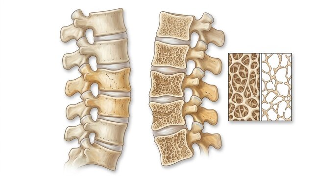 Comparison of healthy and osteoporotic lumbar vertebrae and bone structure