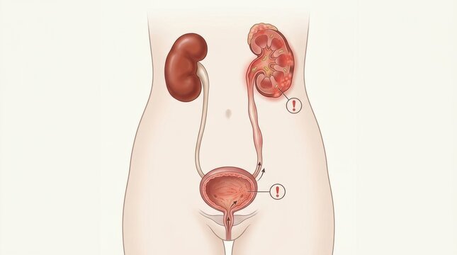 Illustration of the human urinary system highlighting kidney and bladder issues
