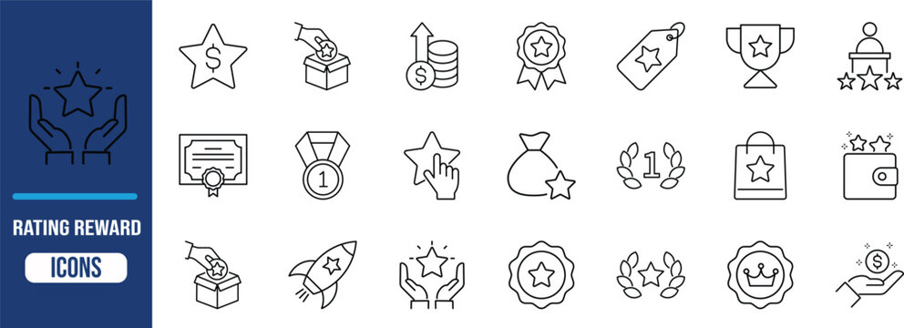 Reward bonus achievement rating icons. star icon set, trophy icon set, medal icon set