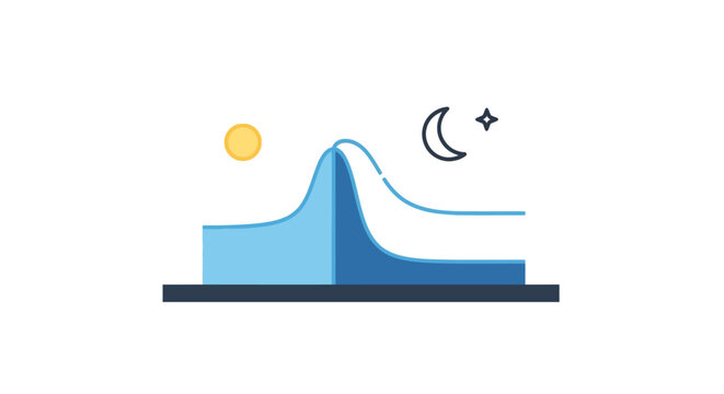 Day and Night Cycle Graph: Sun, Moon, Stars, and Data Peaks