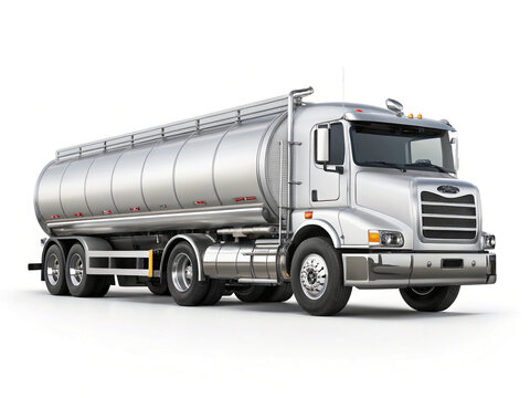 Silver tanker truck isolated on transparent background for fuel transport