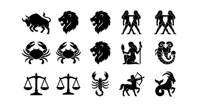 Zodiac Constellation Icons, Astrology Symbols Set, Celestial Icons, Horoscope Signs Vector Art