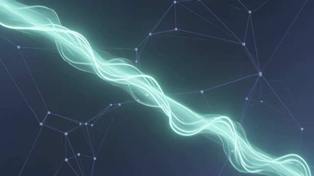 Abstract blue energy beam flowing through a connected network