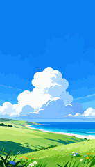 Fototapeta premium Bright blue sky holds fluffy white clouds