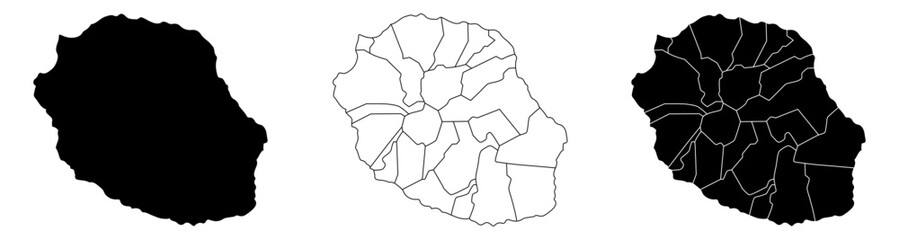 Reunion island country vector map in white background. Reunion island political map. Low detailed. Solid simple style. Reunion island map silhouette linear and black illustration. Black and white. © cmmedia99