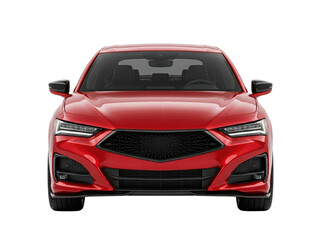 Naklejka premium PNG Sleek red sedan front view on white background. 